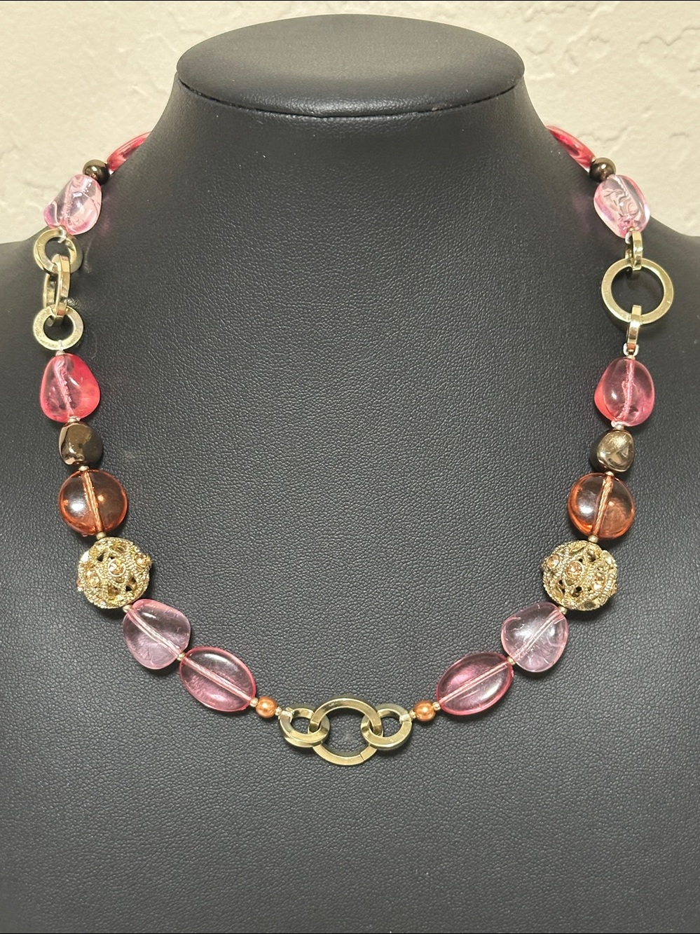 Napier Gold Tone Loop & Glass Beaded Necklace